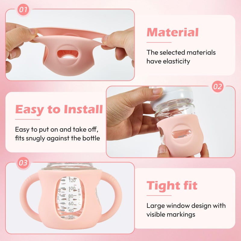 MINMUNJIU 3 Pack Silicone Sleeves for Philips Avent Natural Glass Baby Bottles, Anti Breakage Baby Bottle Holder with Handle for Baby Girls, Compatible Philips Avent Glass Natural Baby Bottle, 4oz - Image 5